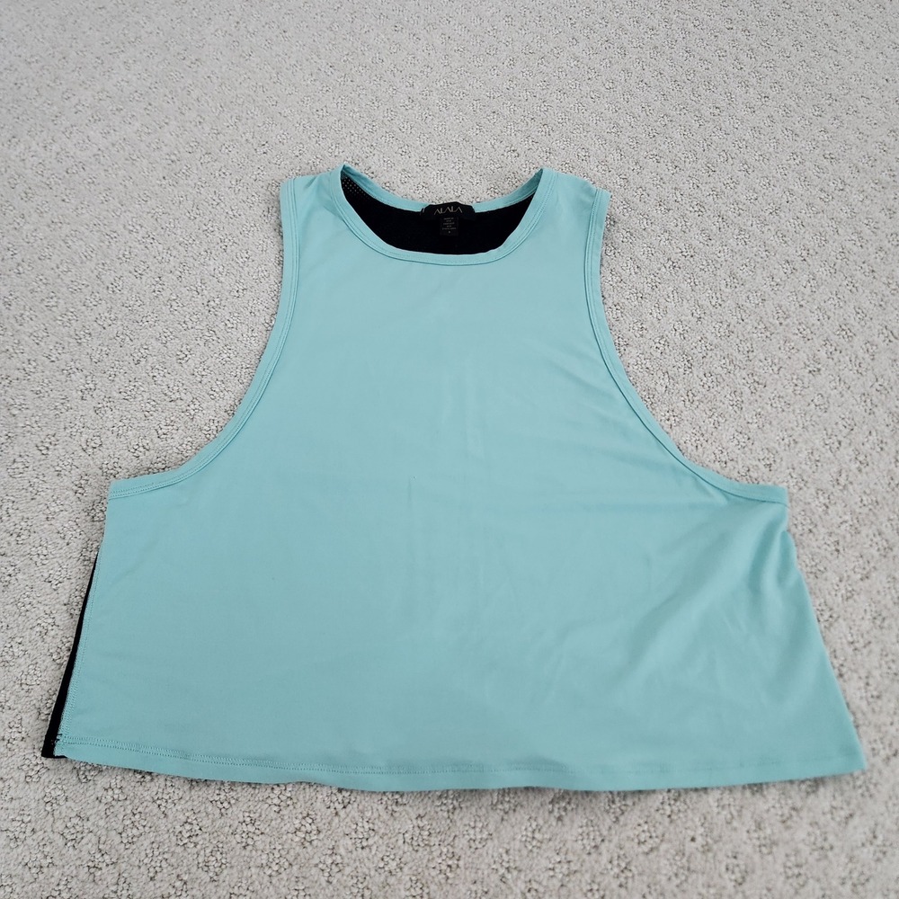 Womens Activewear Mesh Back Tie Crop Tank Top Aqua Blue Black size Small - Picture 8 of 9